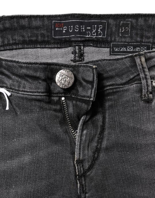 Acht Dunkelgraue Baumwolle Slim Fit Denim Niedrigbund Jeans - Image 4