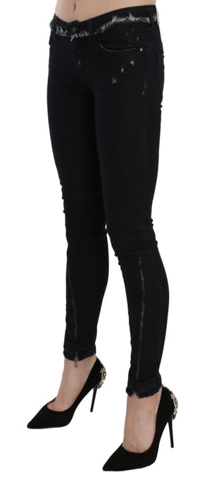 Costume National Schwarze Niedrigbund Reißverschluss Leg Skinny Denim Jeans - Image 4