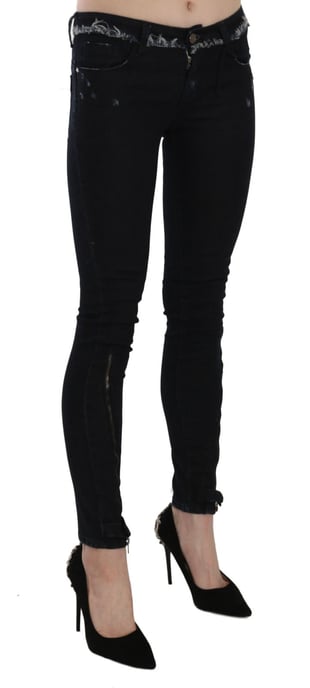 Costume National Schwarze Niedrigbund Reißverschluss Leg Skinny Denim Jeans - Image 5