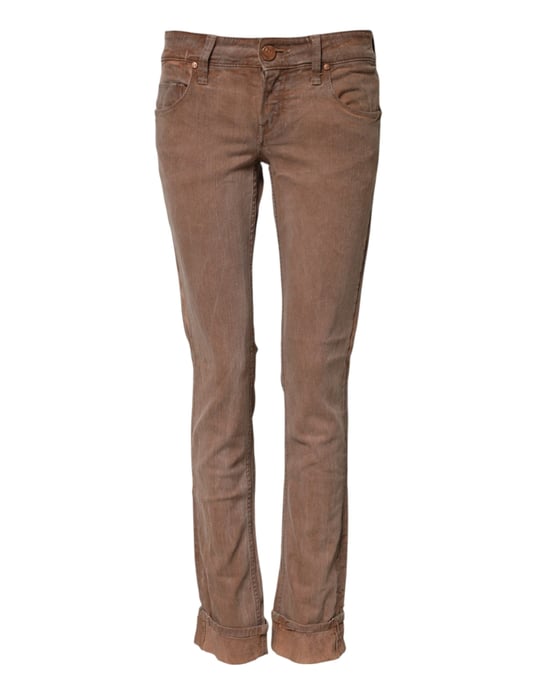 Acht Braune Baumwoll Slim Fit Denim Niedrigbundjeans - Image 2