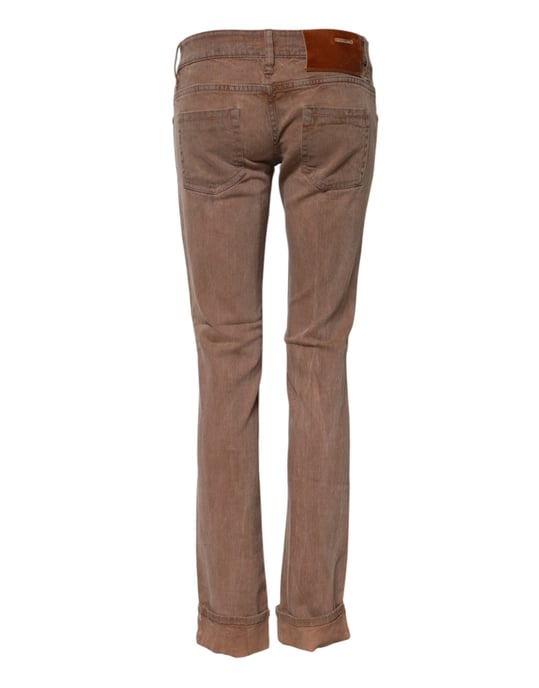 Acht Braune Baumwoll Slim Fit Denim Niedrigbundjeans - Image 3