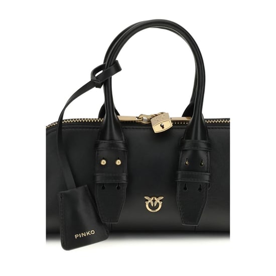 PINKO schwarze Kalbsleder Bos Taurus Handtasche - Image 4