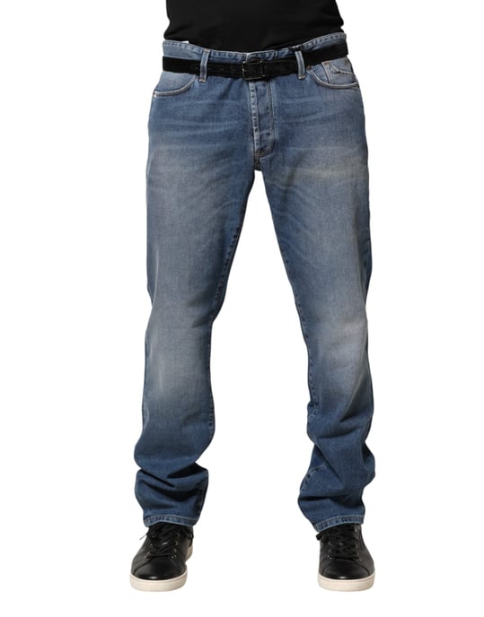Jeckerson Blau gewaschene Mid-Waist Gerade Herren Denim Hose Jeans - Image 1
