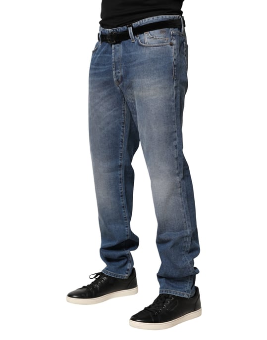Jeckerson Blau gewaschene Mid-Waist Gerade Herren Denim Hose Jeans - Image 3