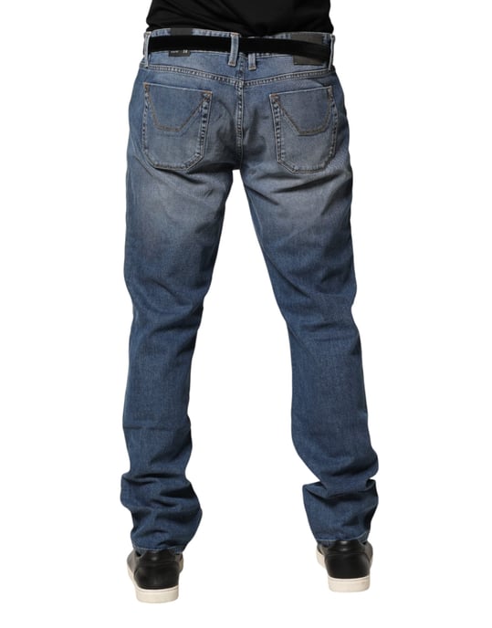 Jeckerson Blau gewaschene Mid-Waist Gerade Herren Denim Hose Jeans - Image 4