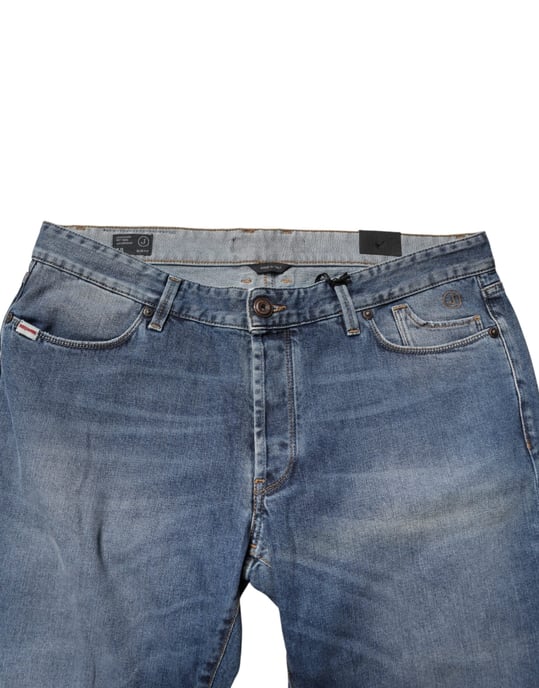 Jeckerson Blau gewaschene Mid-Waist Gerade Herren Denim Hose Jeans - Image 5