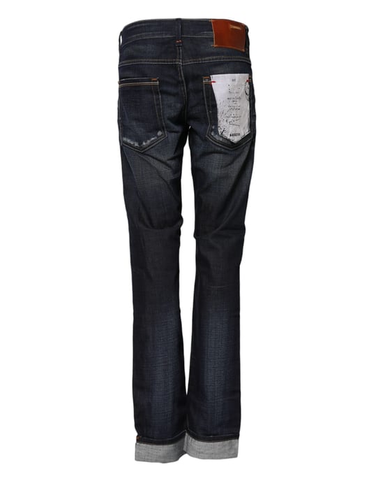 Acht Blue Washed Baumwoll-Mid-Waist-Weiter Denim-Jeans - Image 3