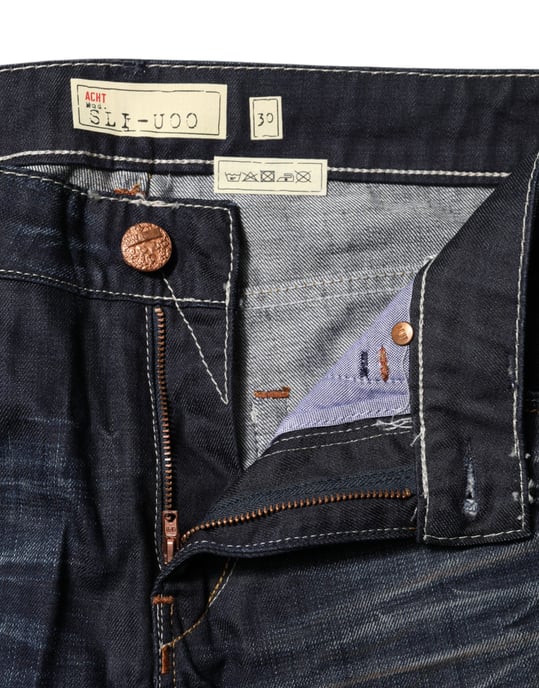 Acht Blue Washed Baumwoll-Mid-Waist-Weiter Denim-Jeans - Image 4