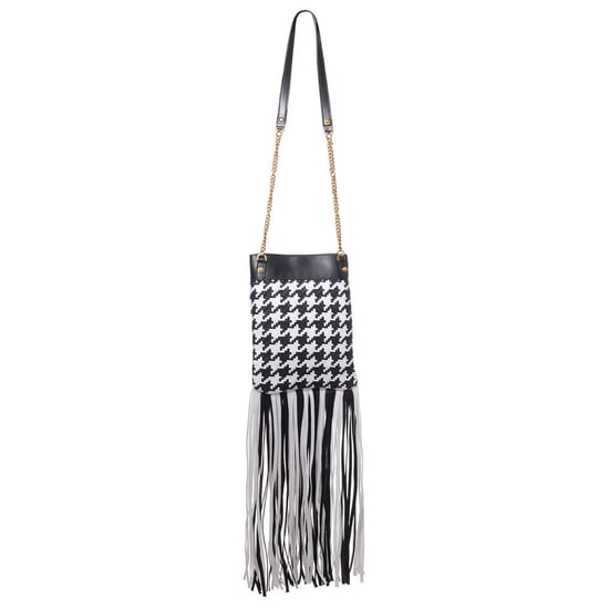 Versace Schwarz-weiße Leder- und Textil-Schultertasche - Image 2
