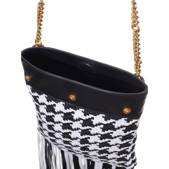 Versace Schwarz-weiße Leder- und Textil-Schultertasche - Image 5