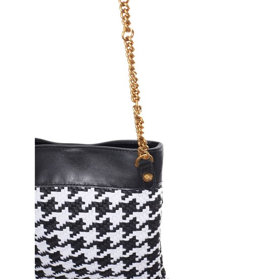 Versace Schwarz-weiße Leder- und Textil-Schultertasche - Image 6