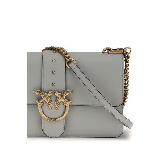 PINKO Graue Kalbleder Bos Taurus Schultertasche - Image 4