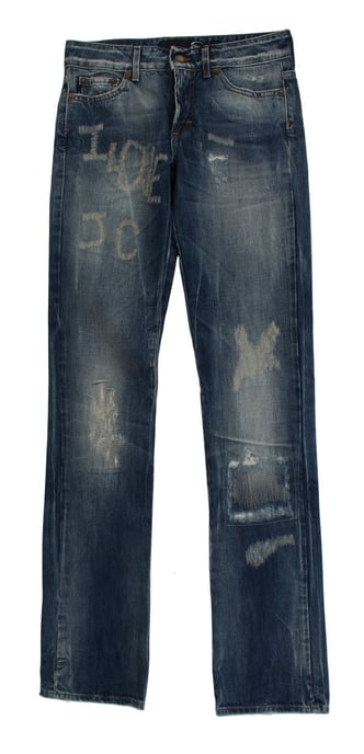 Cavalli Blue Washed Torn Cotton Straight Fit Jeans - Image 1