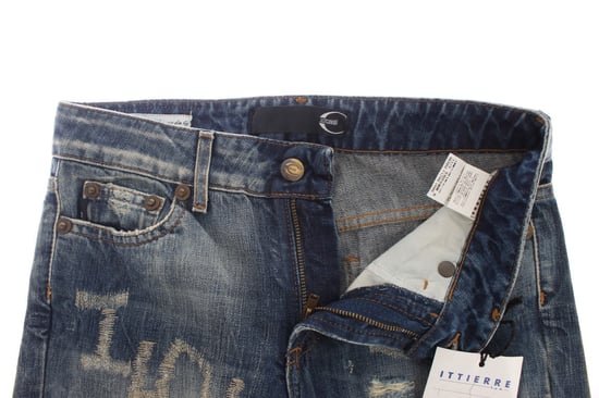 Cavalli Blue Washed Torn Cotton Straight Fit Jeans - Image 3