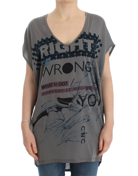 Costume National Graues V-Ausschnitt Langarm-T-Shirt - Image 1