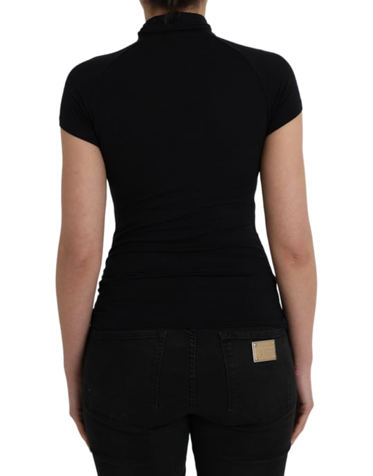 Costume National Schwarzes Turtleneck-Viskose-Top mit kurzen Ärmeln - Image 3