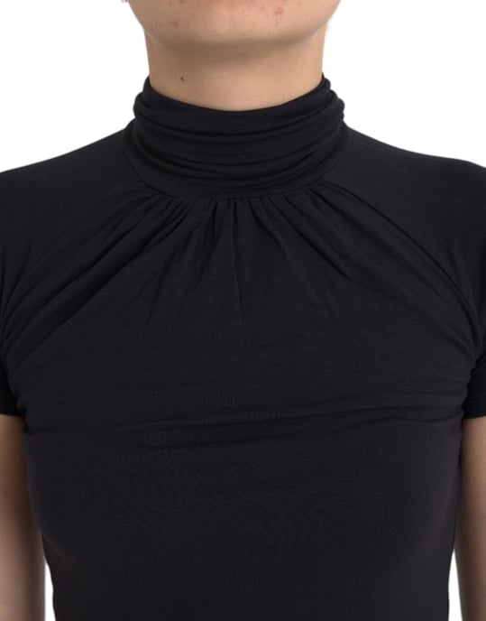 Costume National Schwarzes Turtleneck-Viskose-Top mit kurzen Ärmeln - Image 4