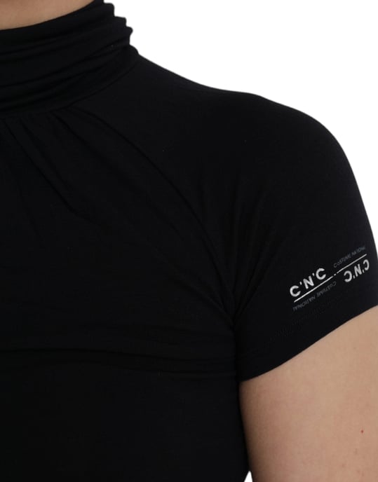 Costume National Schwarzes Turtleneck-Viskose-Top mit kurzen Ärmeln - Image 5