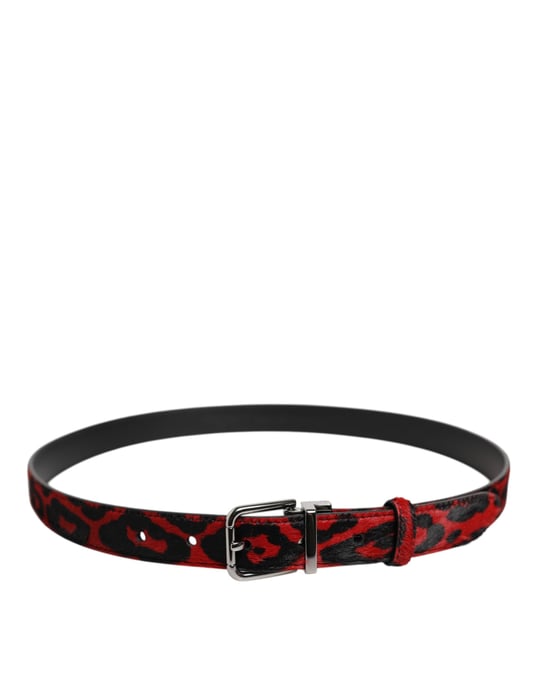Dolce & Gabbana Schwarz-Rot Leopard Silberne Metall-Schnalle Gürtel - Image 3