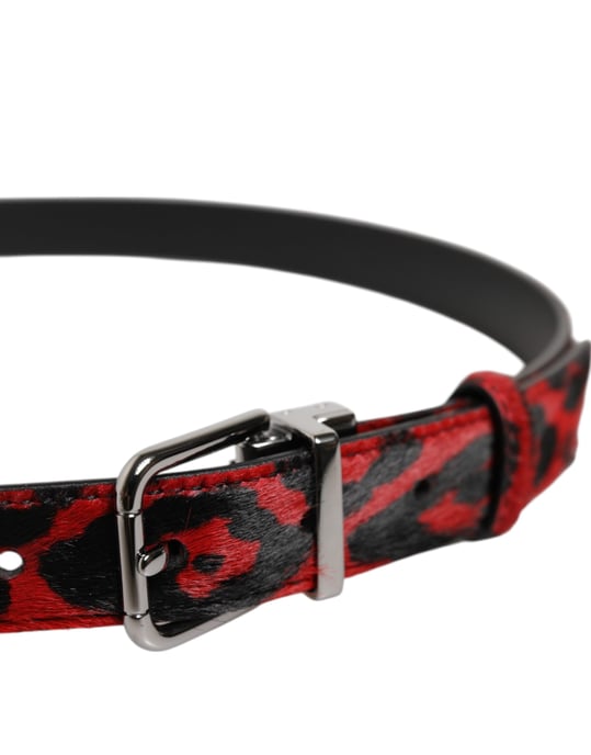 Dolce & Gabbana Schwarz-Rot Leopard Silberne Metall-Schnalle Gürtel - Image 4