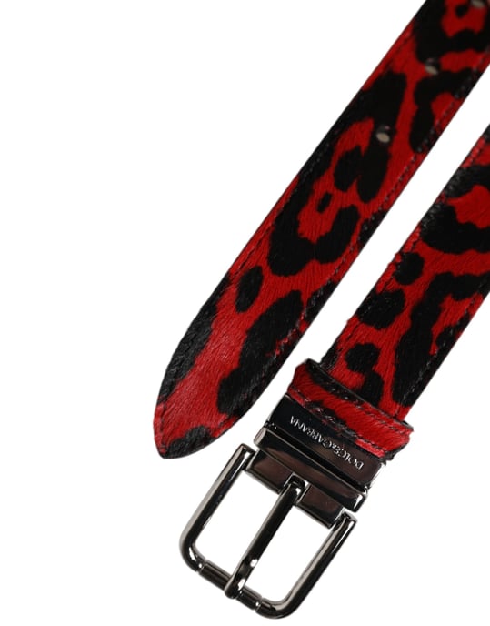 Dolce & Gabbana Schwarz-Rot Leopard Silberne Metall-Schnalle Gürtel - Image 6