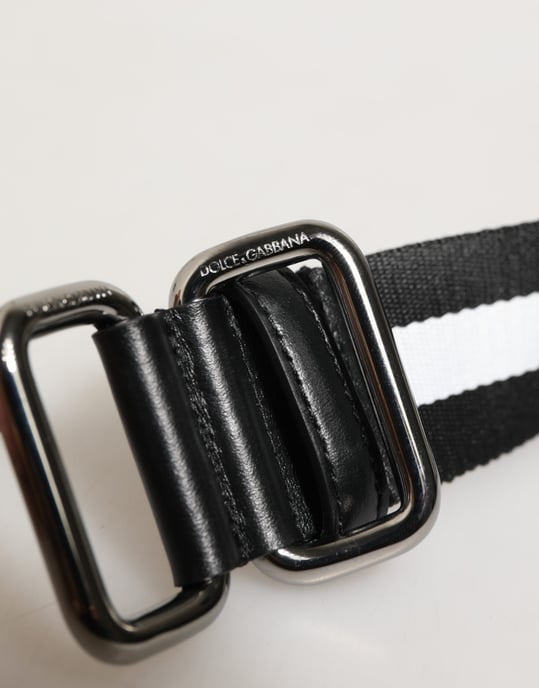 Dolce & Gabbana Schwarz-Weiß Gestreifter Logo Metall Schnalle Gürtel - Image 3