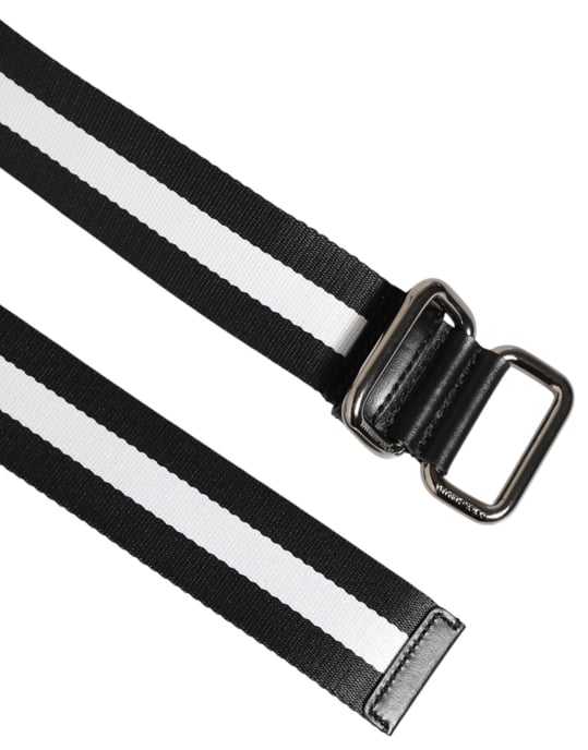 Dolce & Gabbana Schwarz-Weiß Gestreifter Logo Metall Schnalle Gürtel - Image 4