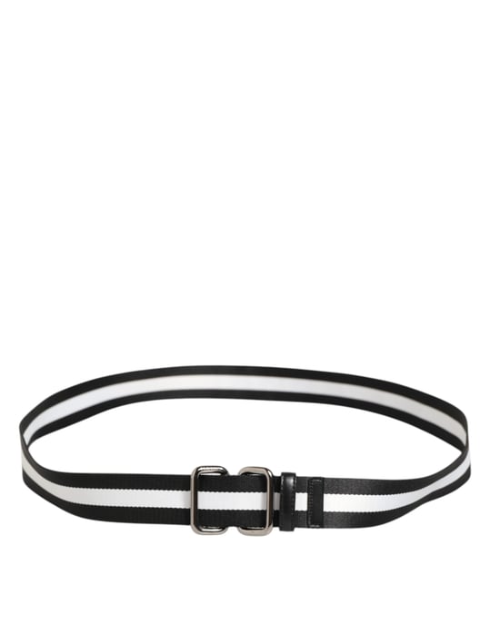 Dolce & Gabbana Schwarz-Weiß Gestreifter Logo Metall Schnalle Gürtel - Image 6