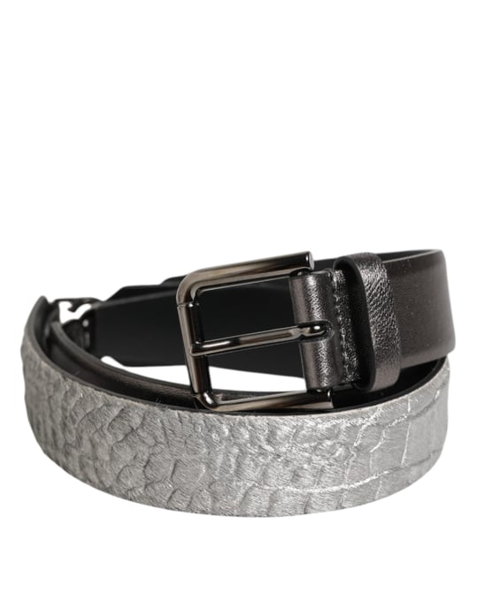 Dolce & Gabbana Herren Gürtel aus schwarzem silbernem genopptem Leder mit Schnalle - Image 2