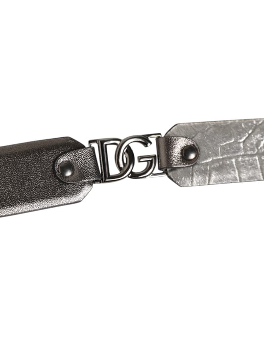 Dolce & Gabbana Herren Gürtel aus schwarzem silbernem genopptem Leder mit Schnalle - Image 4