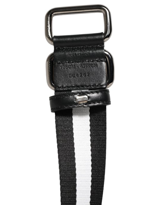Dolce & Gabbana Schwarz-Weiße Gestreifte Metallschnalle Herren-Gürtel - Image 3