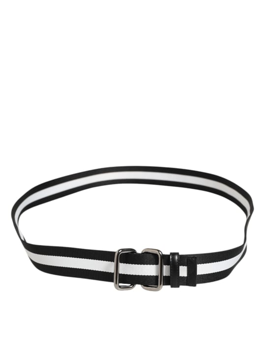 Dolce & Gabbana Schwarz-Weiße Gestreifte Metallschnalle Herren-Gürtel - Image 5