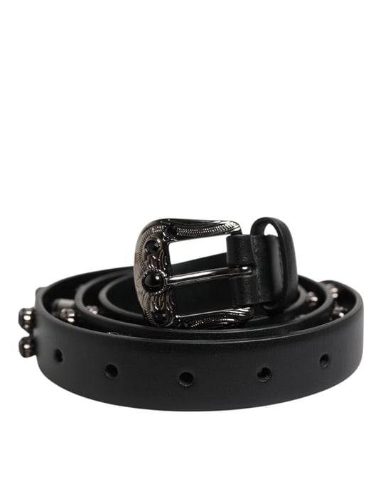 Dolce & Gabbana Schwarzer Nieten-Leder-Gürtel mit Metallschnalle und Logo - Image 2