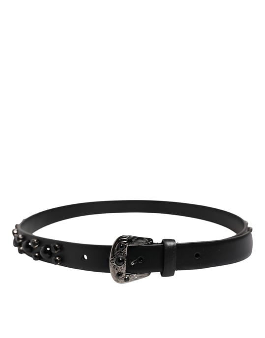 Dolce & Gabbana Schwarzer Nieten-Leder-Gürtel mit Metallschnalle und Logo - Image 3