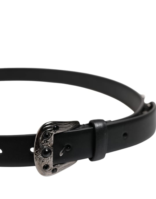 Dolce & Gabbana Schwarzer Nieten-Leder-Gürtel mit Metallschnalle und Logo - Image 4