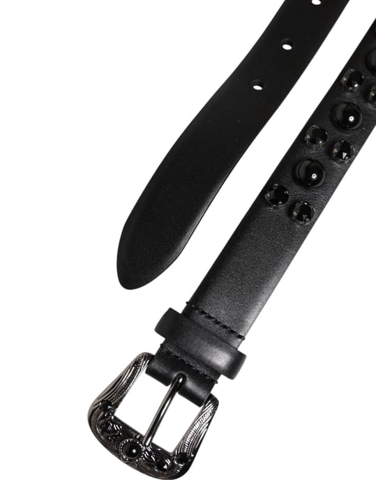 Dolce & Gabbana Schwarzer Nieten-Leder-Gürtel mit Metallschnalle und Logo - Image 6