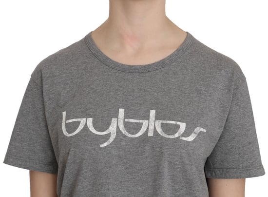 BYBLOS Baumwolle Graues Kurzarm Rundhals-Top T-Shirt Bluse - Image 6