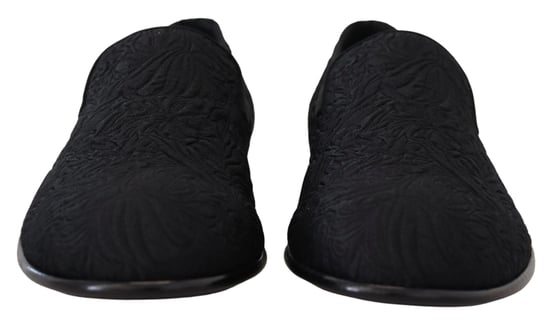 Dolce & Gabbana Schwarze Blumensatin-Jacquard-Pantoletten Loafers Schuhe - Image 3