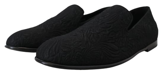 Dolce & Gabbana Schwarze Blumensatin-Jacquard-Pantoletten Loafers Schuhe - Image 4