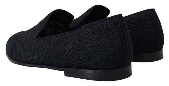 Dolce & Gabbana Schwarze Blumensatin-Jacquard-Pantoletten Loafers Schuhe - Image 5