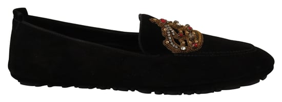Dolce & Gabbana Schwarze Leder Kristall Gold Krone Slipper Schuhe - Image 1