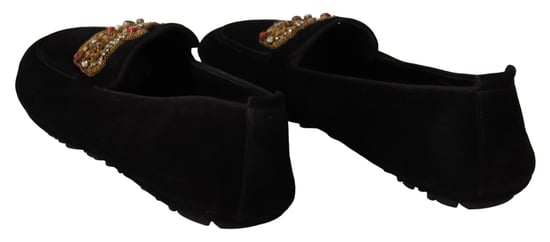 Dolce & Gabbana Schwarze Leder Kristall Gold Krone Slipper Schuhe - Image 4