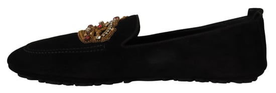 Dolce & Gabbana Schwarze Leder Kristall Gold Krone Slipper Schuhe - Image 5