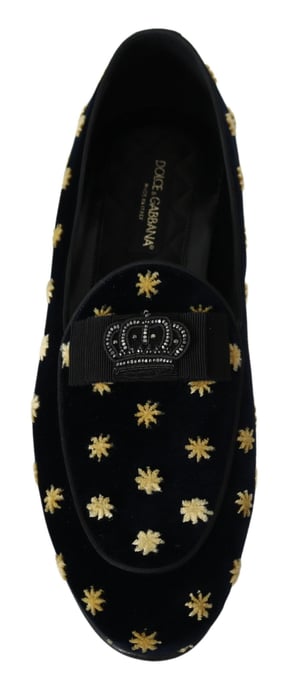 Dolce & Gabbana Blaue Samtkrone Hausschuhe Loafers Schuhe - Image 5