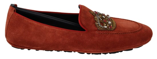 Dolce & Gabbana Orange Leder Kristallkrone Slipper Schuhe - Image 1