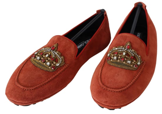 Dolce & Gabbana Orange Leder Kristallkrone Slipper Schuhe - Image 2