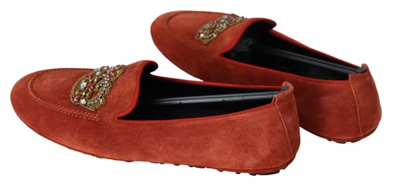 Dolce & Gabbana Orange Leder Kristallkrone Slipper Schuhe - Image 3