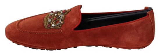 Dolce & Gabbana Orange Leder Kristallkrone Slipper Schuhe - Image 4