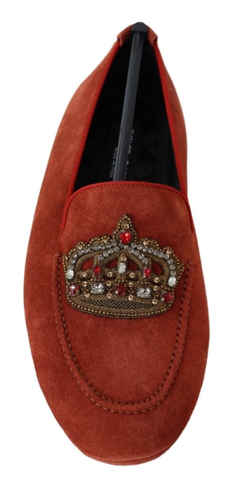 Dolce & Gabbana Orange Leder Kristallkrone Slipper Schuhe - Image 6