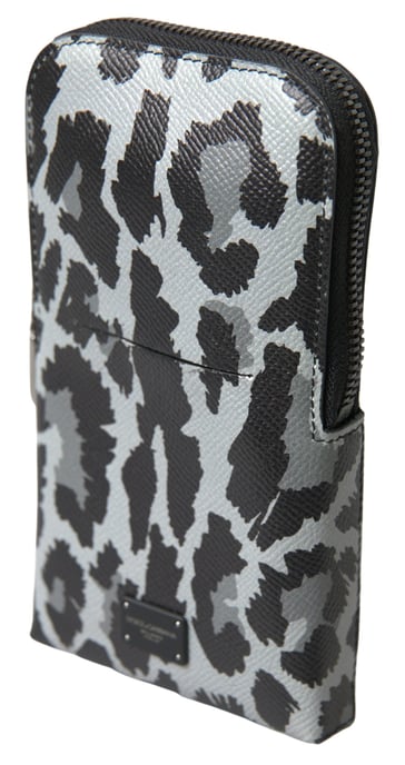 Dolce & Gabbana Graue Leopard-Leder Herren Tasche Crossbody Sling Handy-Tasche - Image 1